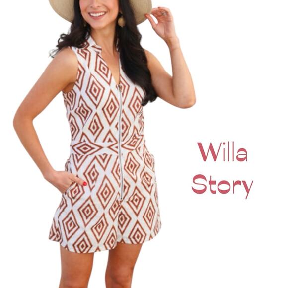 Willa Story Reddish Pink Feminine Coastal Grandma Layla Romper NWT Size XS - Picture 1 of 16